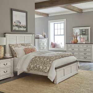 Hillcrest Wood Queen / King Panel Bed Distressed White