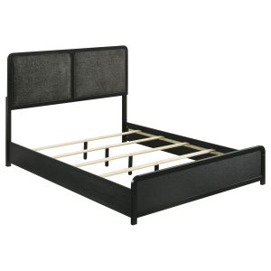 Cavelle Upholstered Black Panel Queen / King Bed Frame