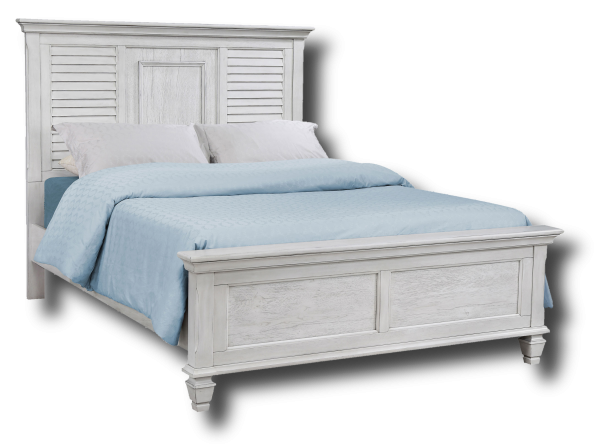 Franco Wood Queen / King Panel Bed Distressed White
